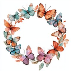 A delicate wreath made of butterflies against a clean white background, perfect for decorating and designing