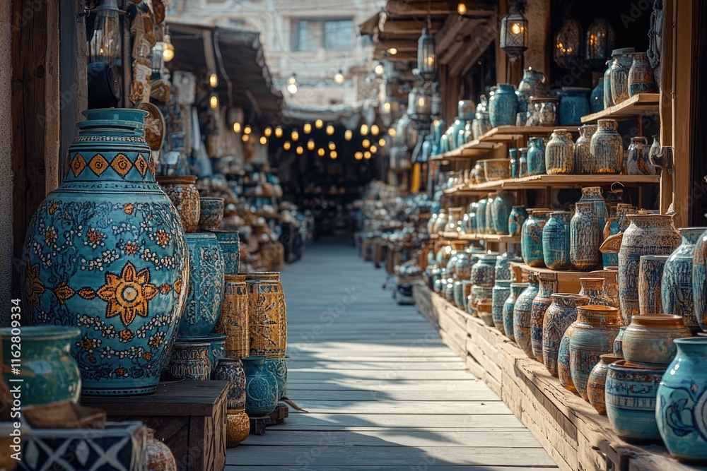 Poster a store filled with various colored vases