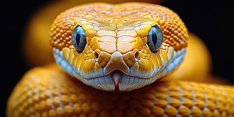 Fototapeta premium A close-up view of a yellow snake's face, with distinctive markings and eyes