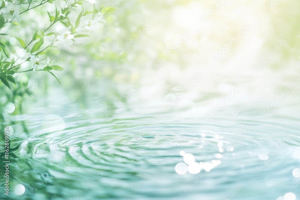 Poster a serene body of water with a tree standing tall in the background, perfect for use in calming or na
