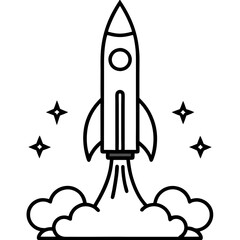 Minimalist Rocket Launch Line Art Vector