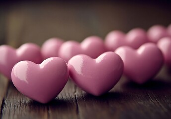 Obraz premium Romantic Pink Hearts on Rustic Wood: Valentine's Day, Love, and Affection