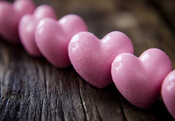 Fototapeta premium Romantic Pink Hearts on Rustic Wooden Background