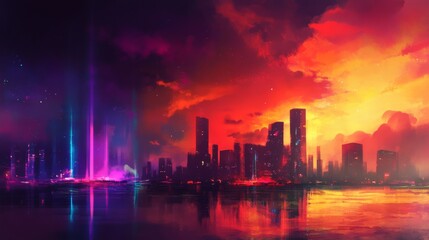 Fototapeta premium Vibrant City Skyline at Sunset with Soft Light