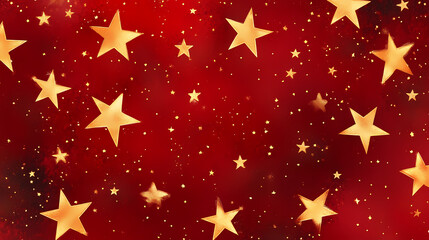 Seamless gold stars on red. Starfall. Illustration