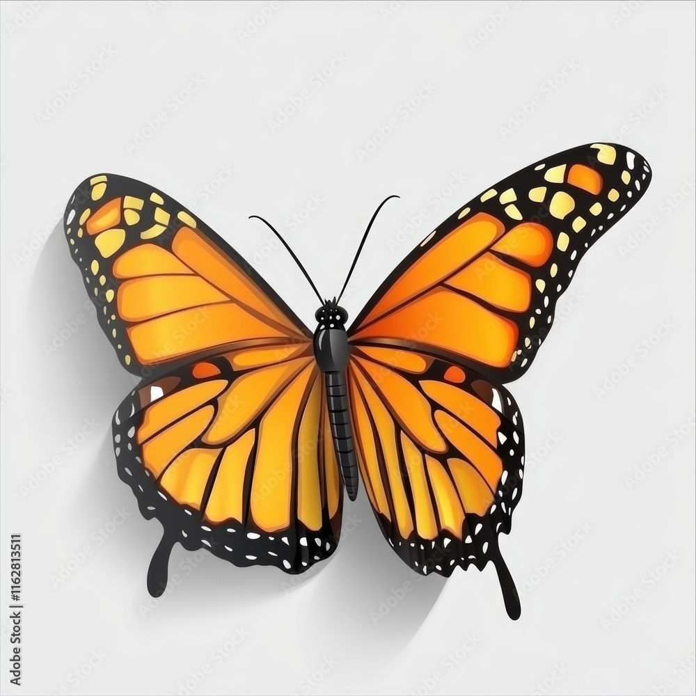 Poster a single large orange butterfly perched on a white surface, ideal for use in designs and illustratio