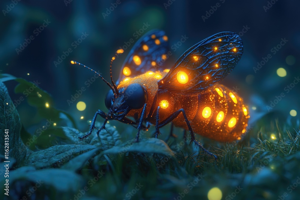 Poster A close-up shot of a bug covered in fireflies