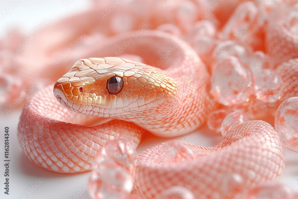 Poster a close-up shot of a snake's head on a white surface, ideal for use in educational or scientific con