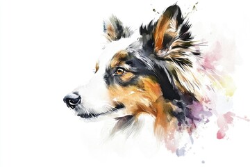 Fototapeta premium A beautiful watercolor portrait of a dog's face, great for pet-related themes or artistic designs
