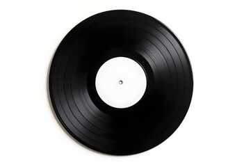 Fototapeta premium Glossy Vinyl Record with Blank Center Label on Pure White Background for Mockup Use