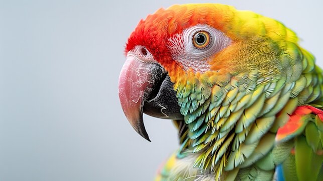 A green parrot with a white background and copy space for text, Generative Ai.