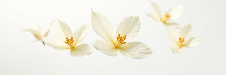 Fototapeta premium Vanilla flower buds in mid-air suspended on white background, white, light