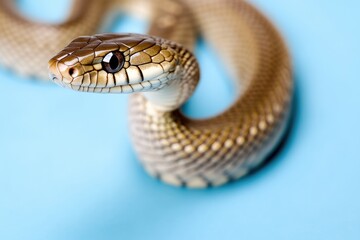 Obraz premium A close-up view of a snake's head on a blue surface