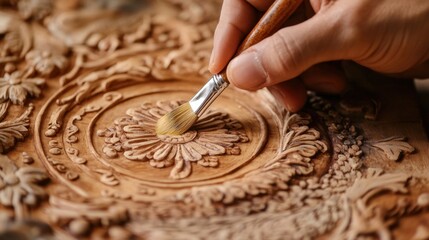 Handcrafting Detail with Paintbrush on Woodwork