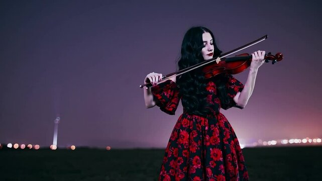 Violinist Serenading Under a Meteor-Lit Sky