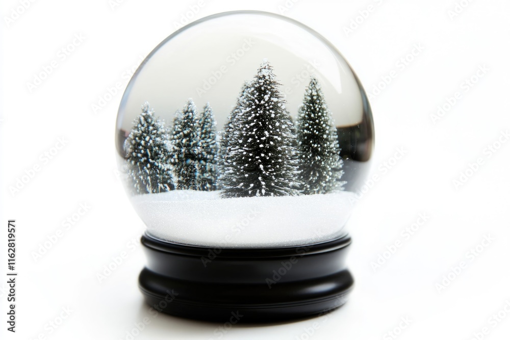 Poster a miniature winter scene inside a snow globe with trees and other decorations