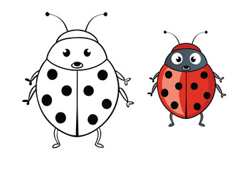 A fun ladybug coloring page featuring a cheerful ladybug with dotted wings on a flower or leaf. Perfect for kids to color and explore creativity with vibrant shades!