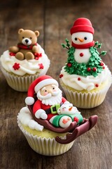 Adorable Christmas Cupcakes with Santa, Snowman, and Teddy Bear Decorations