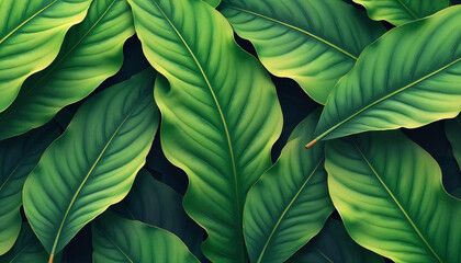 Obraz premium Vibrant green tropical leaves with seamless pattern design