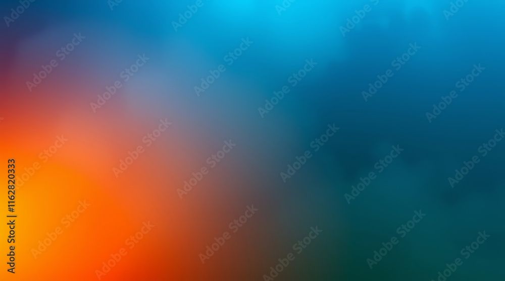 Poster abstract blurred gradient mesh background in bright orange and blue colors