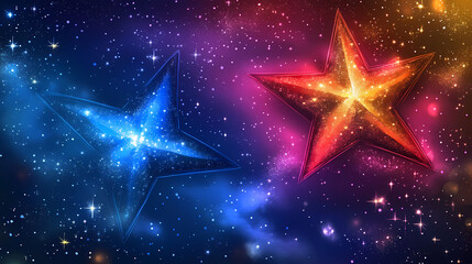 Background with two contrasting stars. Starfall. Illustration