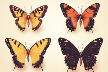 A group of colorful butterflies flying together