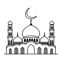 Black And White Mosque Line Art Illustration