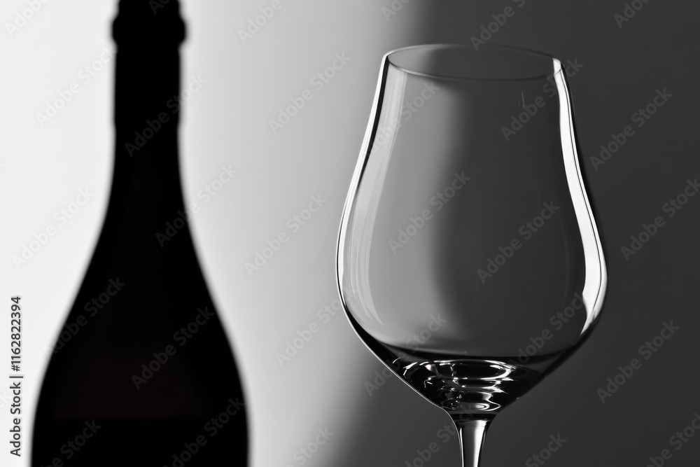 Poster a single wine glass placed next to an open bottle of wine