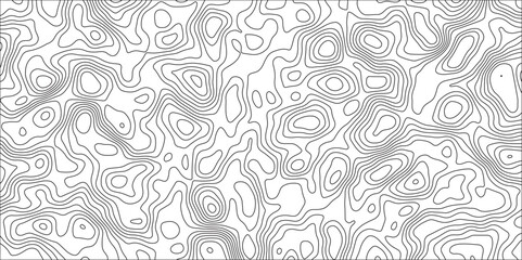 topographic wavy pattern design with White background. Imitation of a geographical map shades. Geographic line map with elevation assignments. Topographic map and landscape terrain texture grid.
