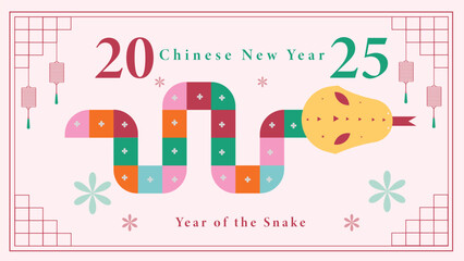 Vector illustration. Astrology China lunar calendar animal symbol,Chinese banner, Chinese New Year 2025,