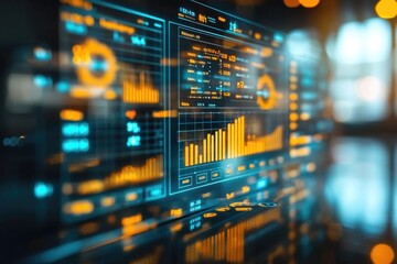 Close-up view of a computer screen showing graphs and charts, ideal for use in presentations, reports or educational materials