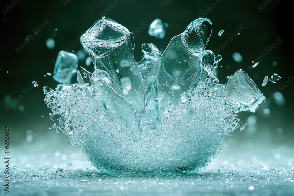 Poster Freshwater with floating ice cubes, perfect for various uses including science projects or food photography