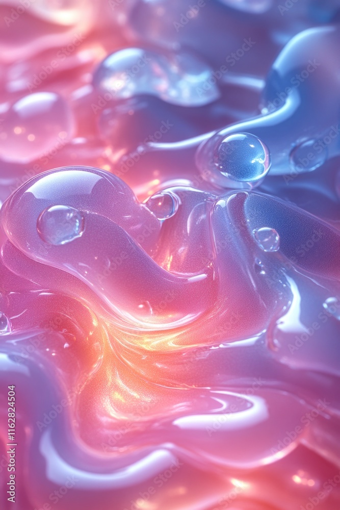 Poster close-up of liquid droplets on a surface, suitable for use in science or educational illustrations