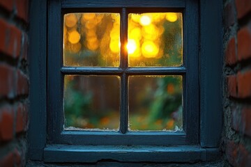 A beautiful sunset scene viewed from inside a room or house