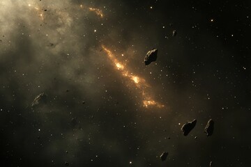 Fototapeta premium Breathtaking Digital Art of a Cosmic Scene with Colorful Nebulas and Asteroids Against a Deep Space Background Featuring Dynamic Lighting Effects