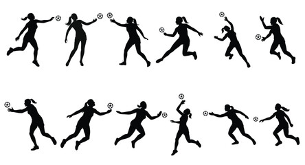 A set of women volleyball player silhouette vector illustration