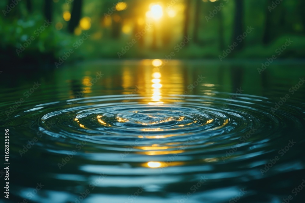 Poster a small ripple on calm water with the sun shining through the background