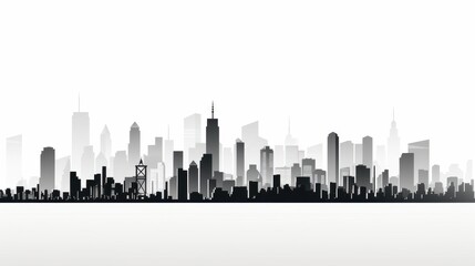 Naklejka premium Modern Minimalistic Black and White City Skyline Vector Illustration