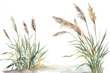 Watercolor painting of tall grass and sky