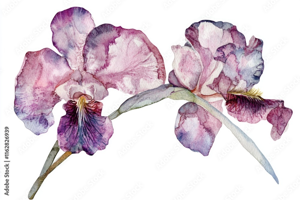 Poster a simple and elegant image featuring two purple flowers set against a clean white background