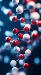 Close-up of molecular structures showcasing red and white atoms, symbolizing the building blocks of matter and chemical processes.