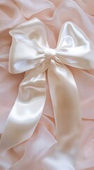 Elegant Cream Bow on Peach Silk Fabric