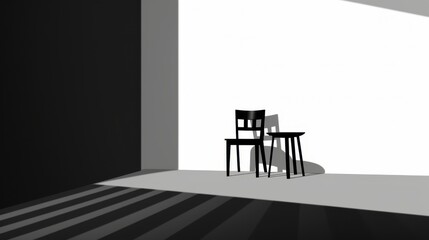Fototapeta premium Modern Minimalist Vector Illustration of Black Chair in Empty Room with Clear Details and Vibrant Shadows