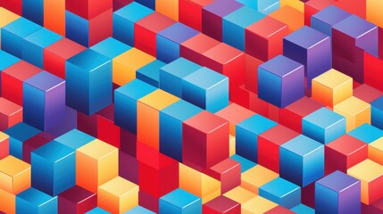 Obraz premium Vibrant Isometric Cubes Grid - Dynamic Vector Illustration in Bold Primary Colors with Repeat Pattern
