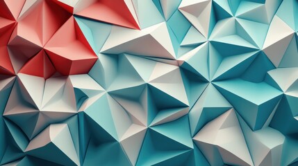 Obraz premium Abstract Geometric Pattern: Interplay of Teal, White, and Coral Triangles