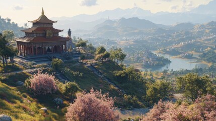 Fototapeta premium Scenic Monastery on Hilltop with Valley View
