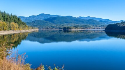 Fototapeta premium Scenic Mountain Lake with Forest Reflection