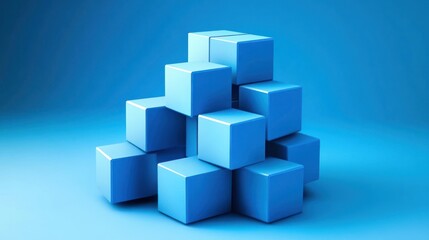 Abstract Blue Cubes Composition: A 3D Rendering of Stacked Cubes on a Blue Background