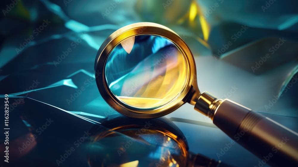 Poster A close-up view of a magnifying glass sitting on a table, ready for use