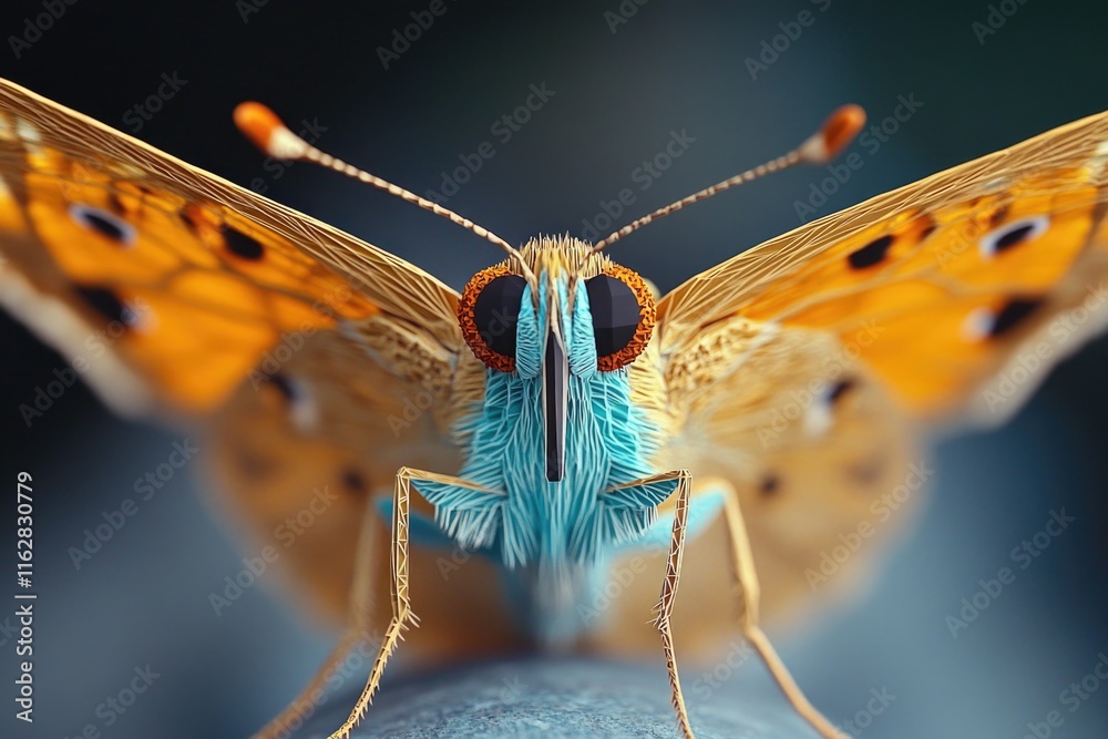 Poster a close-up view of a butterfly perched on a rock, with its delicate wings spread open
